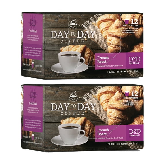 Day To Day French Roast Single Serve Coffee Cups, Fits Keurig K Cup Brewers, 24 Coffee Pods