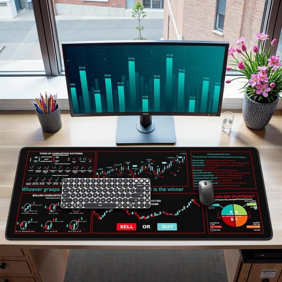 Day Trading Mouse Pad, Desk Mat, XXL Large Desk Pad, Non-Slip Rubber Base Stock Market Mousepad with Stitched Edges, Big Mouse Mat for Computer(Trading Analysis)