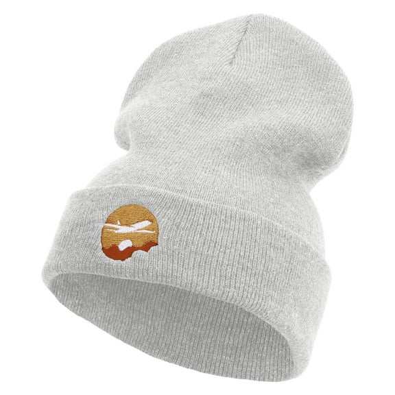 Day Travel Embroidered 12 Inch Long Knitted Beanie - White OSFM