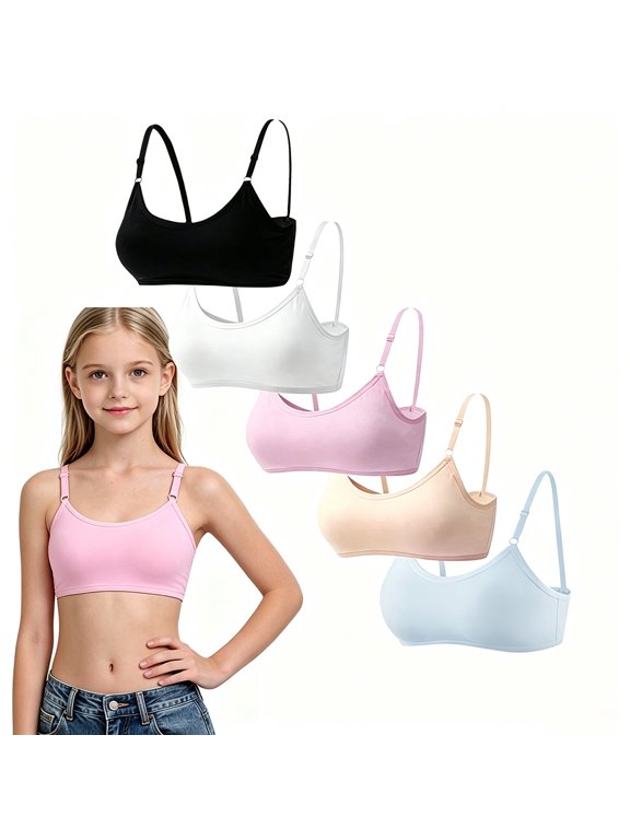 All Day Wear Gentle Cotton First Bra Teenagers 10-16 Wire-Free Light Cushion Padding, Adjustable Thin Straps Breathable Lightweight Undergarment for Daily Study & Leisure Time