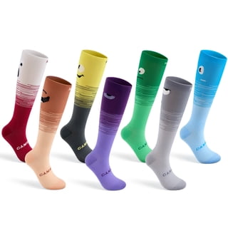 Day of the Week Compression Socks for Women & Men, 7 Pairs 15-20mmHg Knee High Support Stockings for Nursing, Travel, Running, Athletic - Colorful Fun Daily Mood Socks