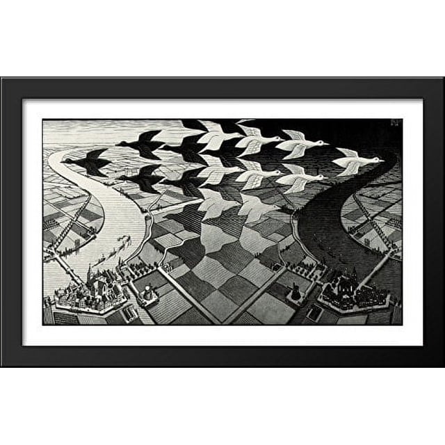 Day And Night 40x24 Large Black Wood Framed Print Art By M C Escher day-and-night-40x24-large-black-wood-framed-print-art-by-m-c-escher