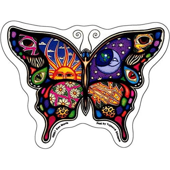 Day and Night Butterfly - Dan Morris, Vinyl Sticker DECAL for Car Bumper Skateboard Laptop Luggage - 5" x 3.75"