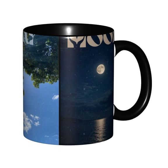 Day and Night Moon Landscape 11oz Two-Tone Ceramic Mug, Black Handle and Inner Coffee Cup