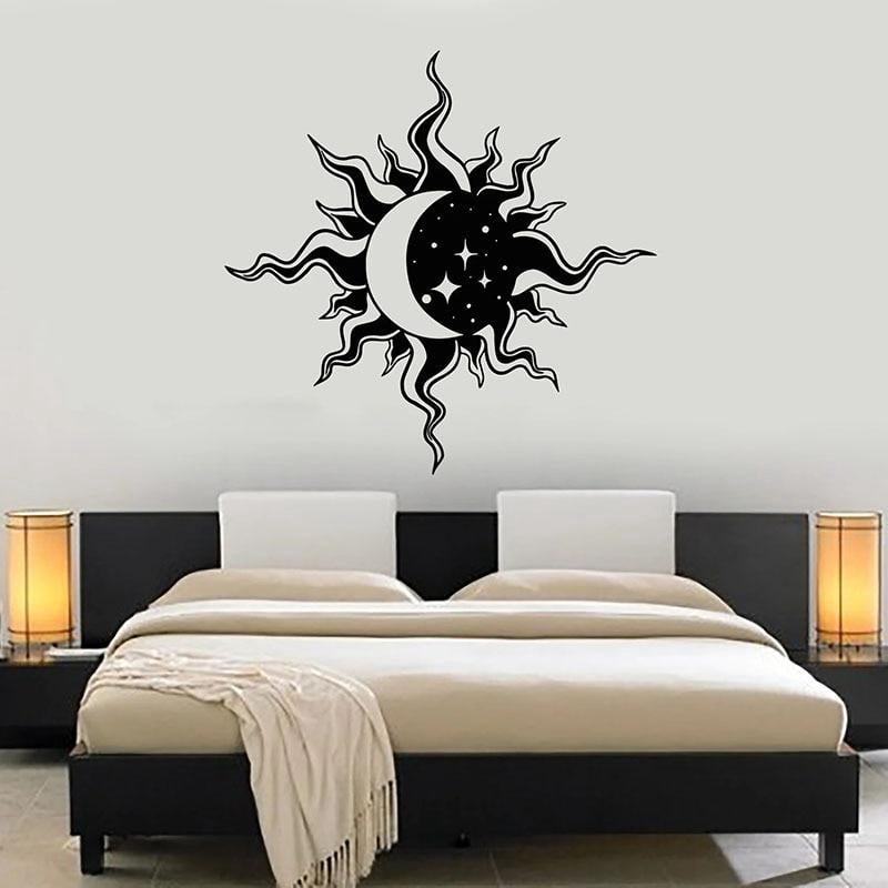 Day and Night Wall Decal Abstract Moon Sun Stars Bedroom Living Room ...