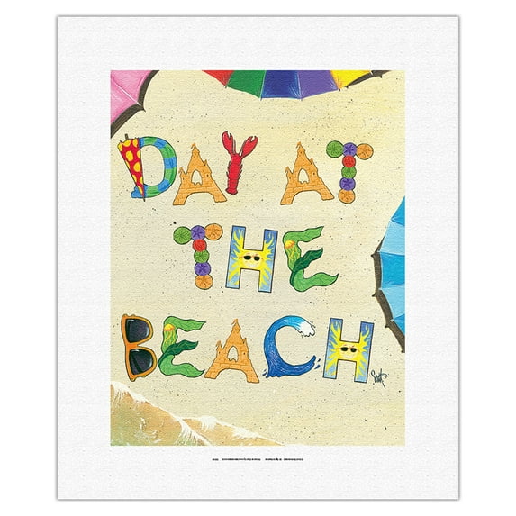 Day at the Beach - Beach Sand Art - From an Original Color Painting by Scott Westmoreland - Fine Art Rolled Canvas Print 11in x 14in