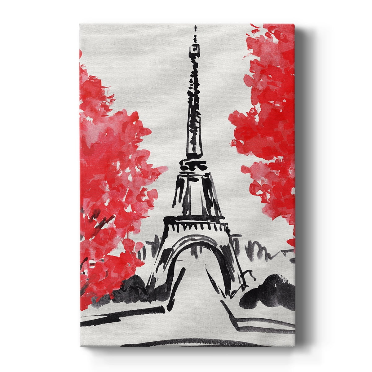 Eiffel Tower Red and Black Canvas Art with Solid Wood Frame