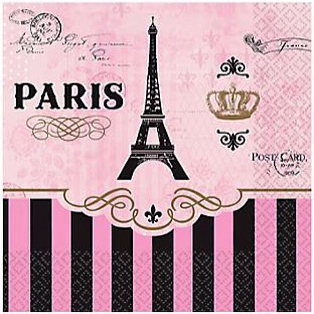 VARIOUS Day in Paris Pink Eiffel Tower French Kids Birthday Party Paper Beverage Napkins