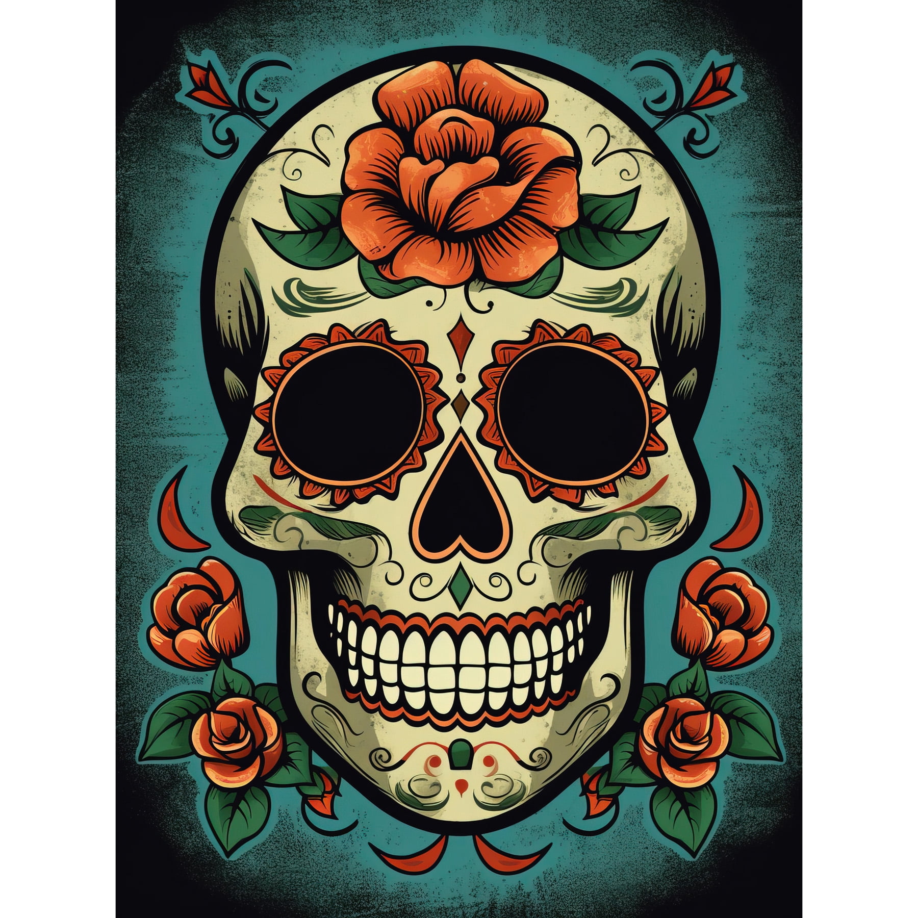 Day of Dead Skull Old School USA Tattoo Ink Body Rockabilly