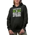 thumbnail image 1 of Day of Golf Beats Work Quote with Ball, Golf Player, Golfing or Golfer Themed Merch Gift, Black Hooded Sweatshirt or Hoodie, Small, 1 of 5