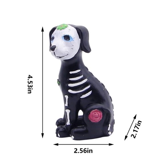 Day of The Dead Animal Statue Halloween Skeleton Puppy Kitty Resin Craft Sculpture Haunted House Layout Table Desktop Decoration Holiday Gift