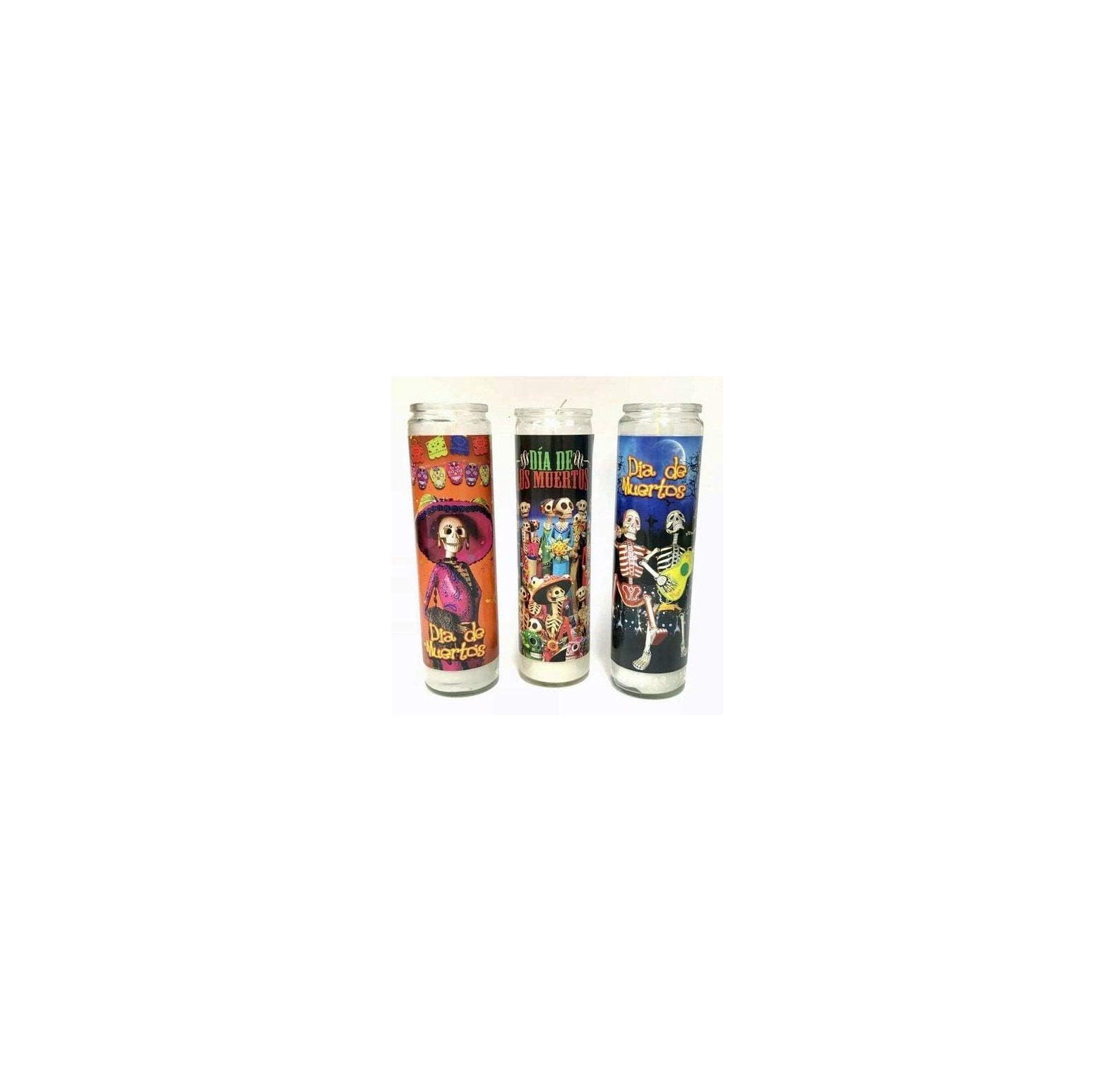 Day of The Dead Candles Veladoras Dia de Los Muertos (Pack of 3) 8 inch Candles