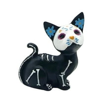 Day of The Dead Cat Figurine, Resin Craft Halloween Dog Statue for Home Desk Decor, Bookshelf TV Cabinet Decorations