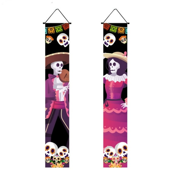Day of The Dead Decorations Decor Mexican Fiesta Sugar Skull Flowers Deocrations Hanging Wall Door Banner for Indoor Outdoor