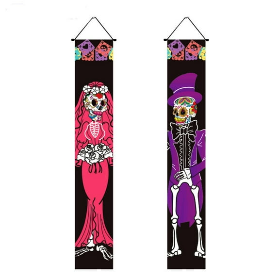 Day of The Dead Decorations Decor Mexican Fiesta Sugar Skull Flowers Deocrations Hanging Wall Door Banner for Indoor Outdoor