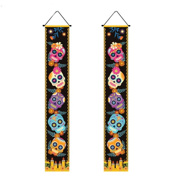 Day of The Dead Decorations Decor Mexican Fiesta Sugar Skull Flowers Deocrations Hanging Wall Door Banner for Indoor Outdoor