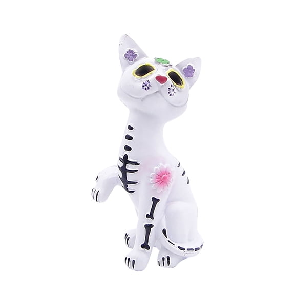 Day of The Dead Dog and Cat Figurine, Halloween Statue Sugar Skulls Animal Statue Resin Crafts Skeleton Sculpture for Halloween Home Desk Decorations