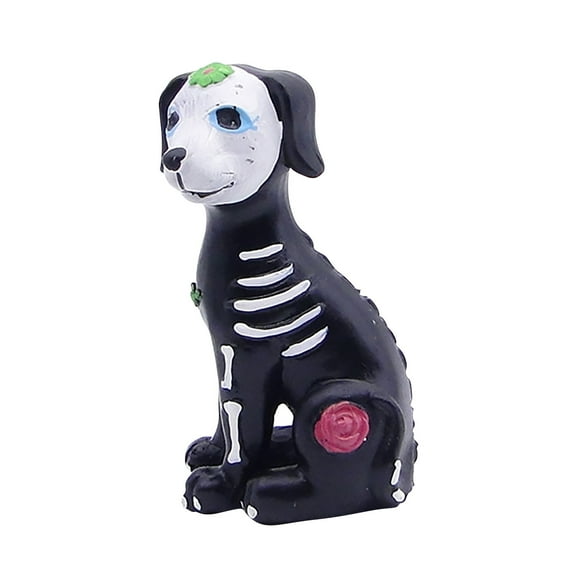 Day of The Dead Dog and Cat Figurine, Halloween Statue Sugar Skulls Animal Statue Resin Crafts Skeleton Sculpture for Halloween Home Desk Decorations