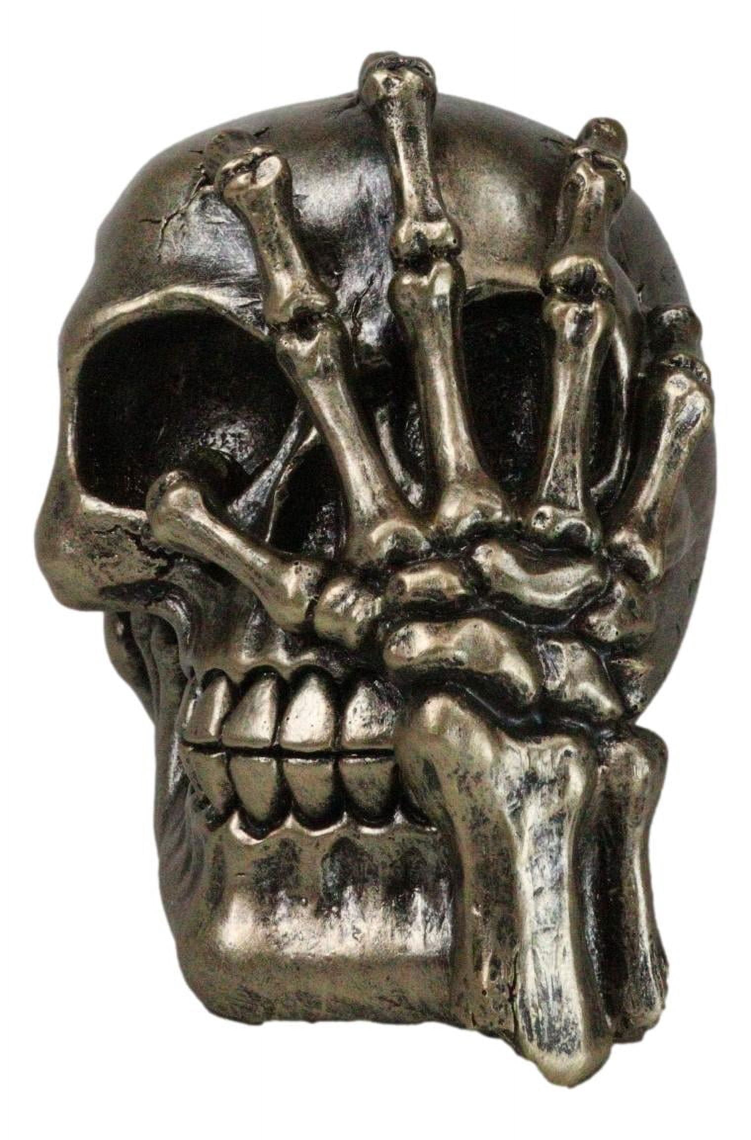Day of The Dead Faux Bronze Hand Over Face Gesture Skull Figurine