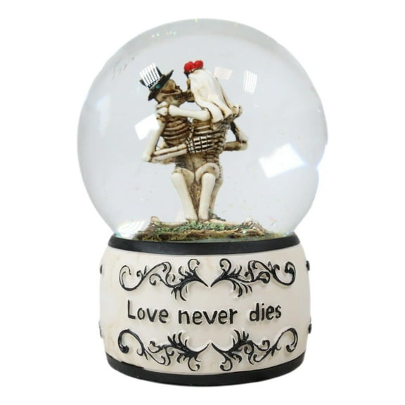 Day of The Dead Love Never Dies Kissing Bride And Groom Skeletons Water Globe