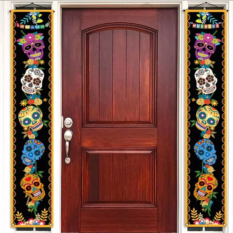 Day of The Dead Porch Sign Decorations Dia De Los Muertos Door Banner ...