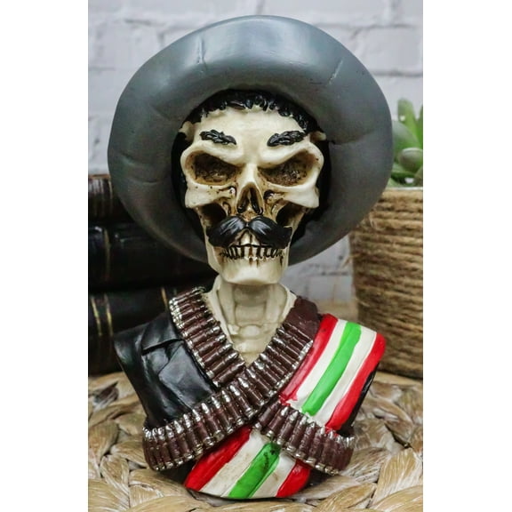 Day of The Dead Skeleton Emiliano Zapata Salazar Patriotic Bust Figurine Skull