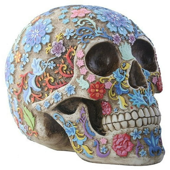 Day of The Dead Sugar Skull Colorful Floral Skull Statue