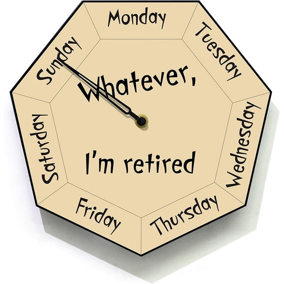 Day of The Week Clock - Whatever, I'm retired - Heptagon Beige Wall Clock - Days Countdown Clock - Fun Retirement Gift - Optional RGB LED 5V Backlit