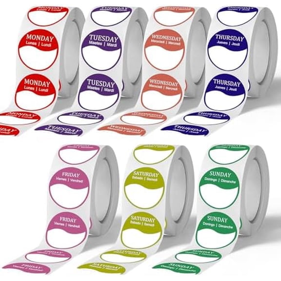 Day of The Week Stickers, 3500PCs Day Dots Food Labels Week Stickers for Planner, Restaurant Kitchen Containers Dispenser