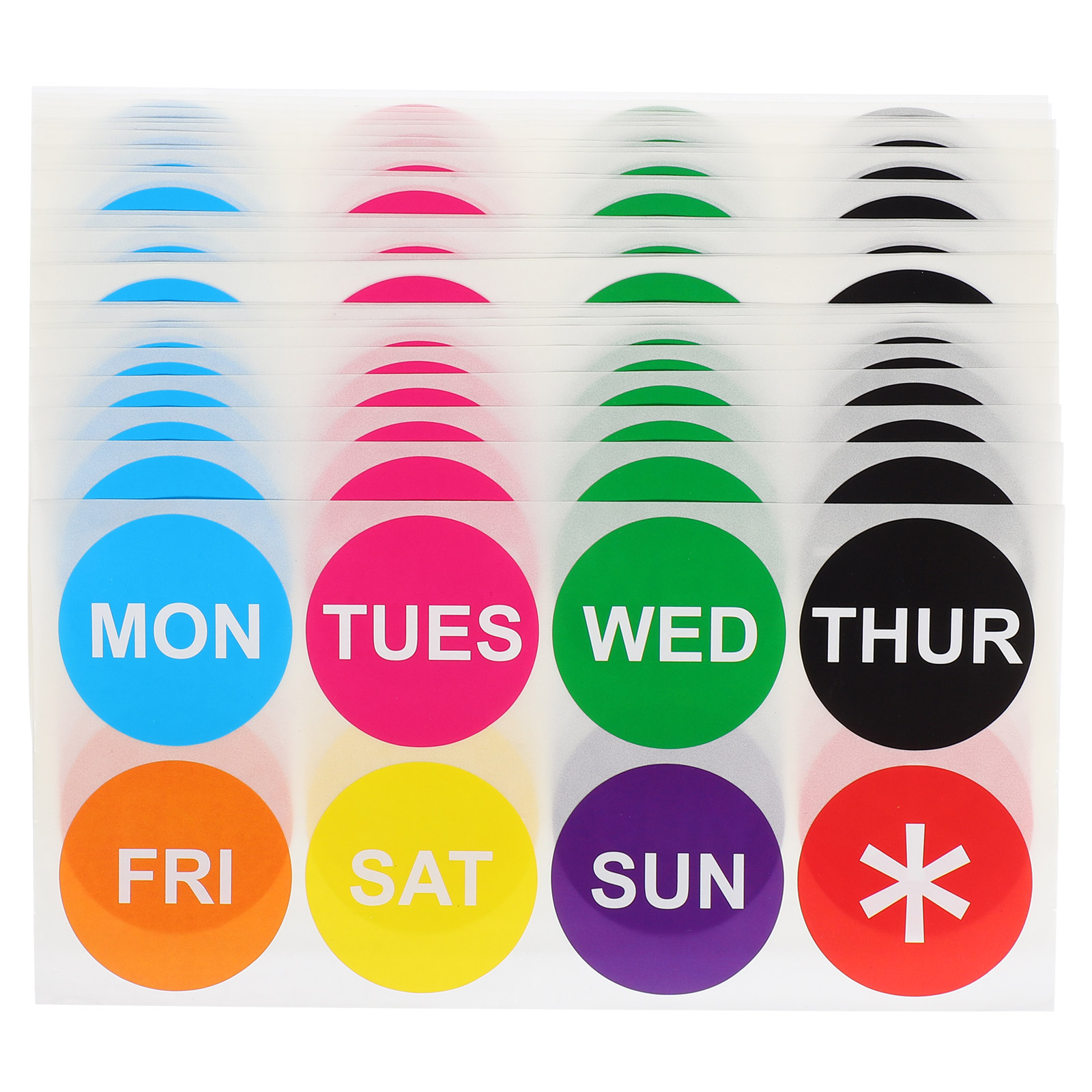 Day of The Week Stickers Large Size Memorandum Labels Colorcoding Dot