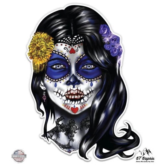 Day of the Dead Beauty - 3" Vinyl Sticker - For Car Laptop I-Pad Phone Helmet Hard Hat - Waterproof Decal