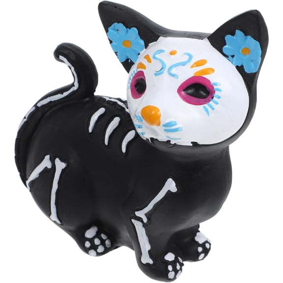 Day of the Dead Cat Figurine, Halloween Sugar Skull Animal Statue for Home Decor