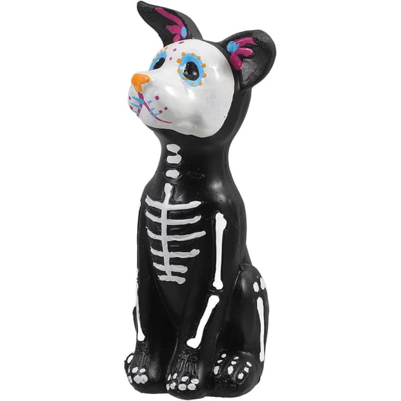 Day of the Dead Cat Figurine, Halloween Sugar Skull Animal Statue for Home Decor