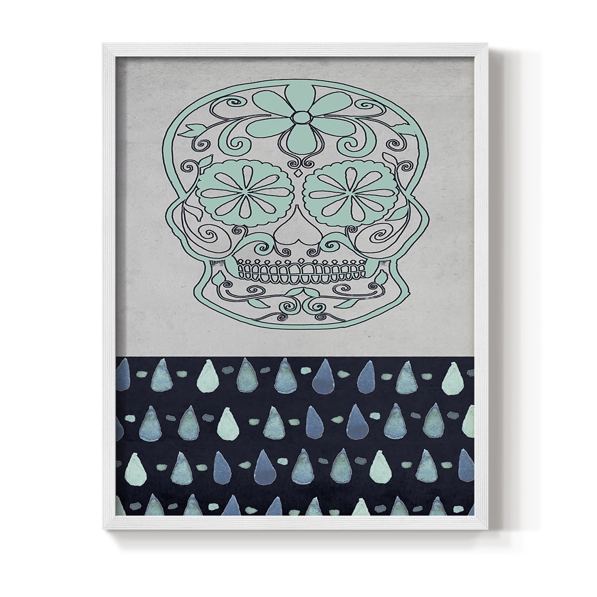 Day of the Dead Collection B Framed Print in White Solid Wood Framed Print No Nail Hanging