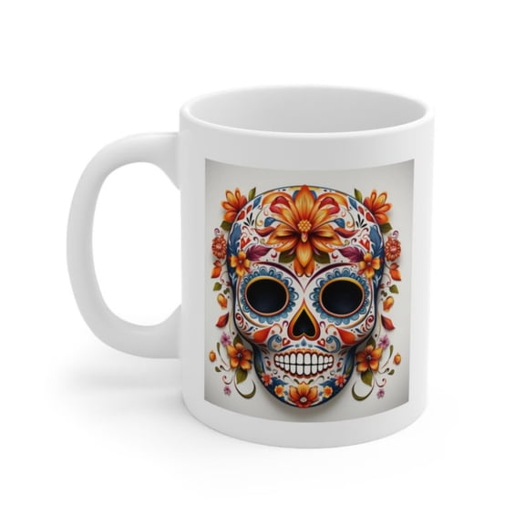 Day of the Dead Floral Mug - oz lavera Coffee Cup - Dia De Muertos Gift - Unique Skull Drinkware.