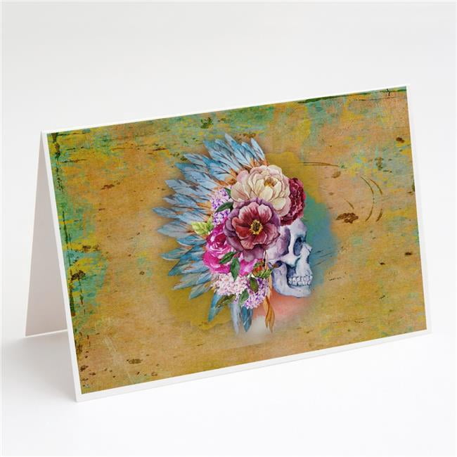 Day of the Dead Flowers Skull Greeting Cards & Envelopes - Pack of 8