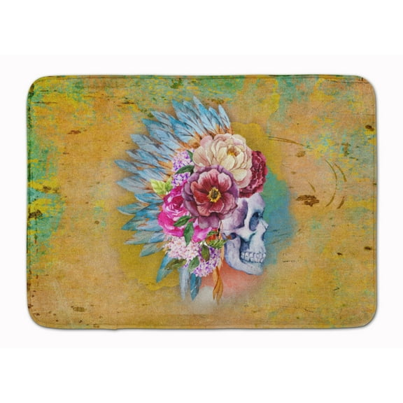 Day of the Dead Flowers Skull Machine Washable Memory Foam Mat