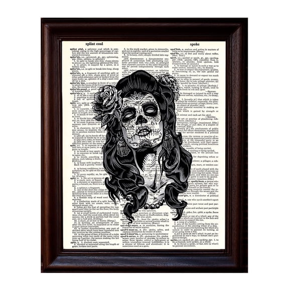 Day of the Dead Girl Spooky Eyes - Dictionary Art Print Printed On Authentic Vintage Dictionary Book Page - 8 x 10.5
