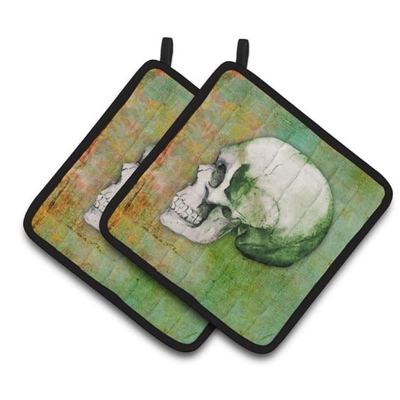 Day of the Dead Green Skull Pair of Pot Holders - Green