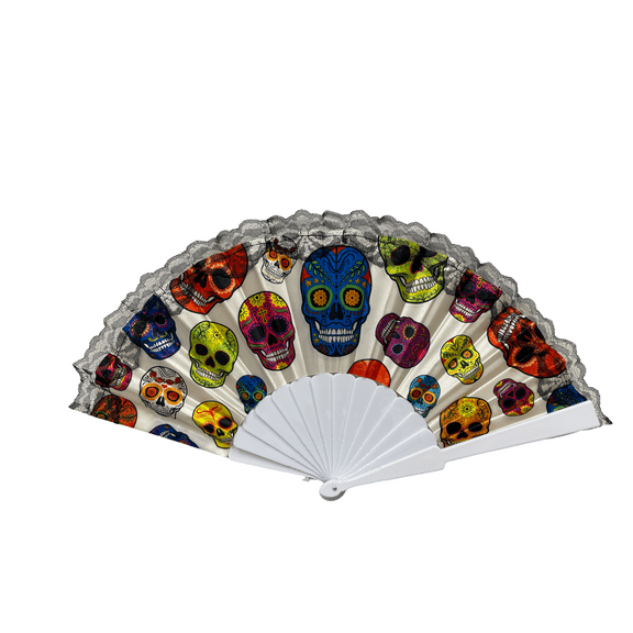 Day of the Dead Halloween Spanish Dancer Custume Lace Hand Held Fan; Day of Dead Design