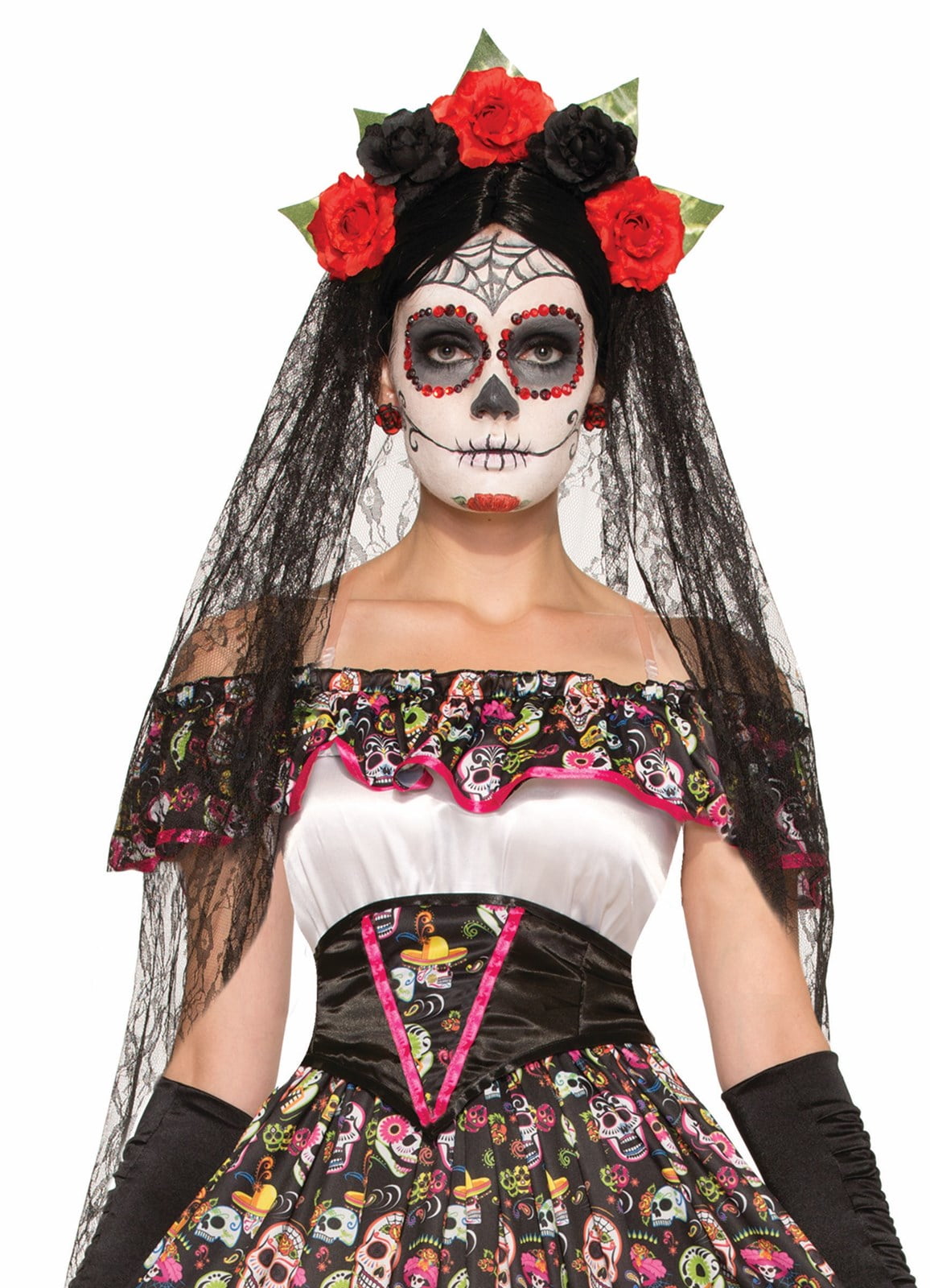 SK47230-WH Day of The Dead Skull Halloween Costume Tight High