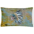 thumbnail image 1 of Day of the Dead Indian Chief Skull Canvas Fabric Decorative Pillow, 1 of 1