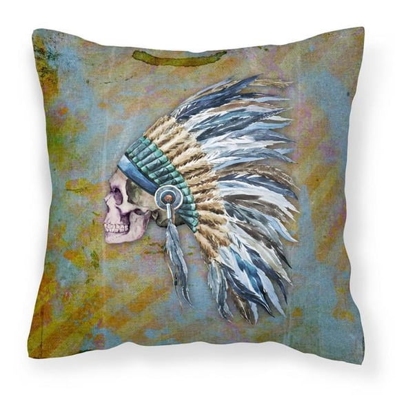 Day of the Dead Indian Chief Skull Fabric Decorative Pillow
