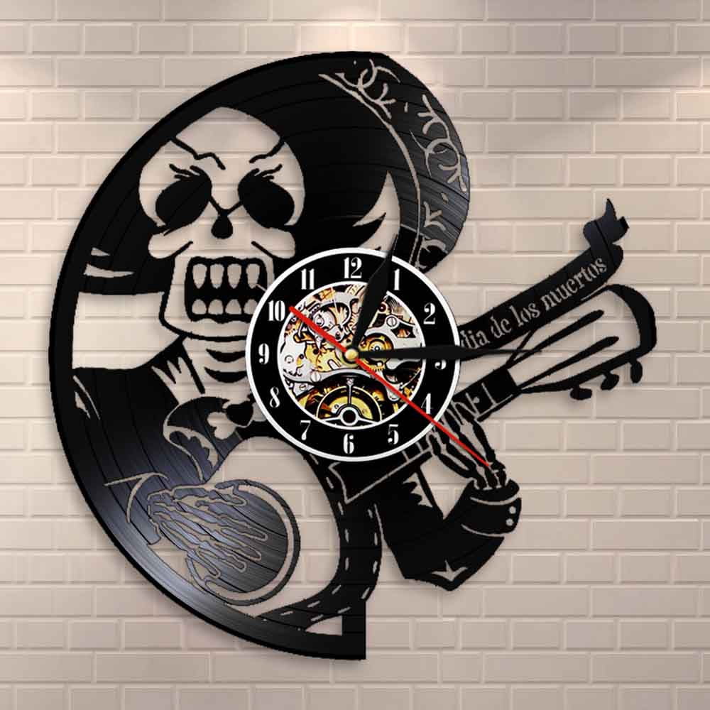 Day of the Dead Musical Skull Wall Clock Dia De Los Muertos Guitarist ...