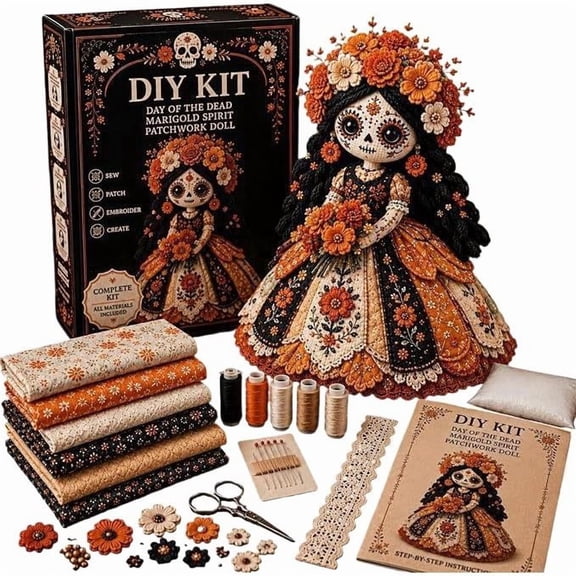 Day of the Dead Patchwork Doll DIY Sewing Kit for Adults