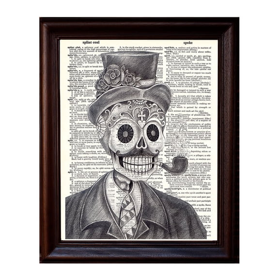 Day of the Dead Pencil Man - Dictionary Art Print Printed On Authentic Vintage Dictionary Book Page - 8 x 10.5