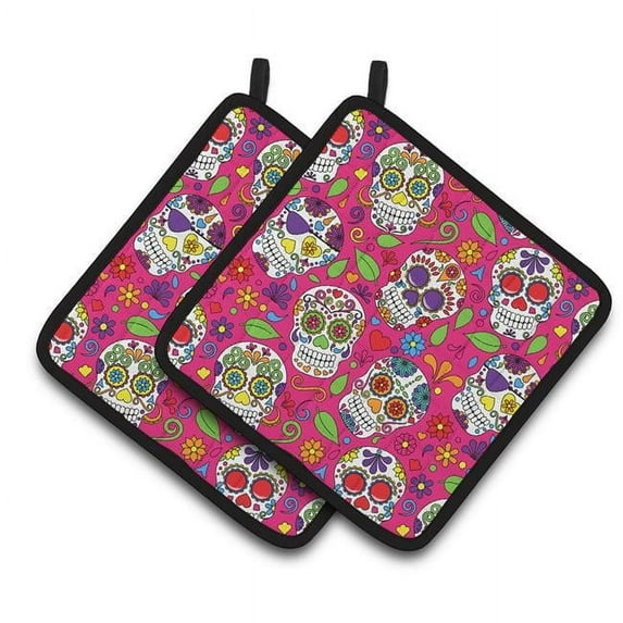 Day of the Dead Pink Pair of Pot Holders