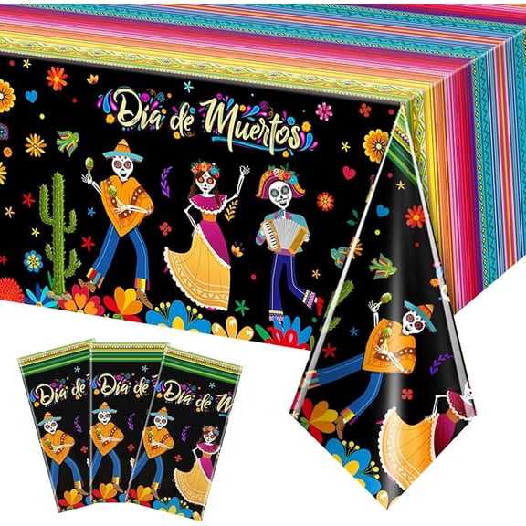 Day of the Dead Plastic Tablecloths 3 Pack 54 x 108 Inches Sugar Skull Floral Design