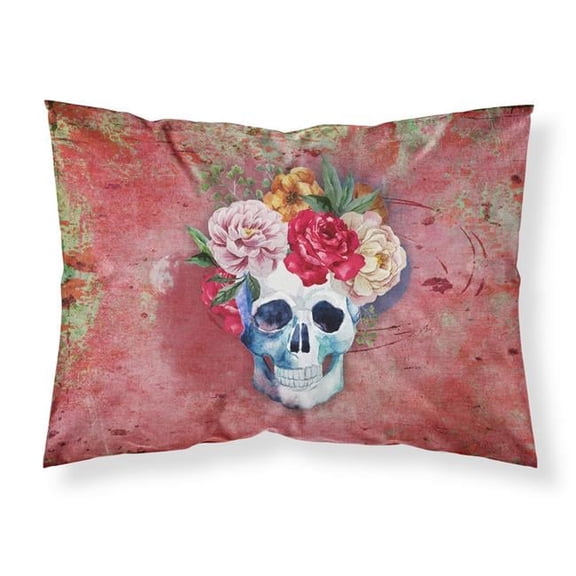 Day of the Dead Red Flowers Skull Fabric Standard Pillowcase