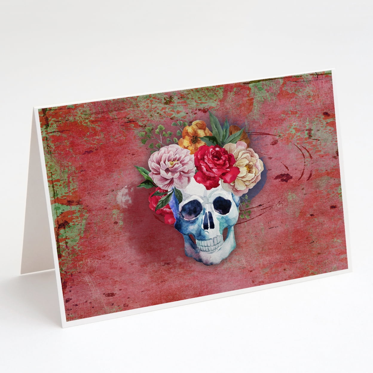 Day of the Dead Red Flowers Skull  Greeting Cards and Envelopes Pack of 8